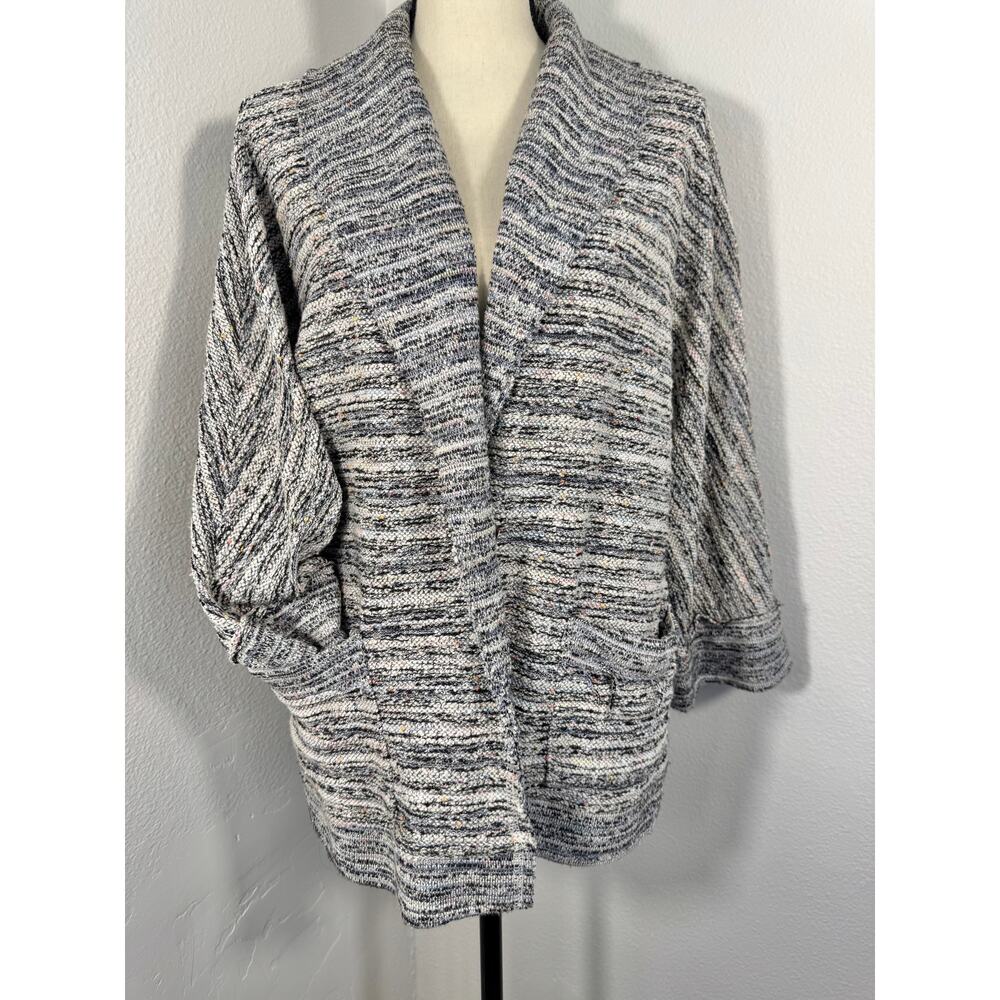 Splendid Black White Jacket Woven Boucle Kimono Wrap Open Cardi Large